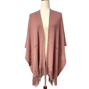 Do Everything in Love Pink Fringe Knit Poncho Shawl Boho Open Front One Size